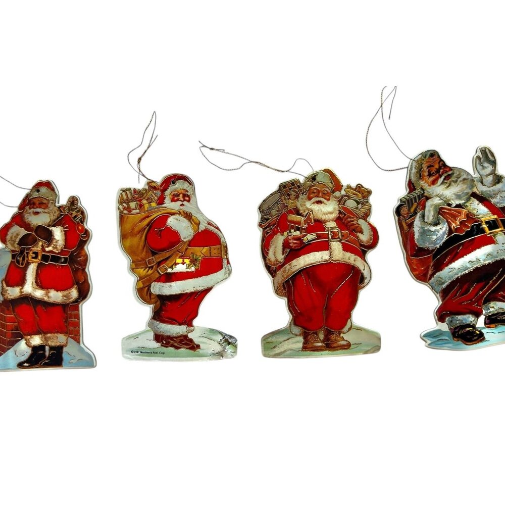 Vintage 1987 Merrimack Santa Claus Cardboard Ornaments Set Of 4